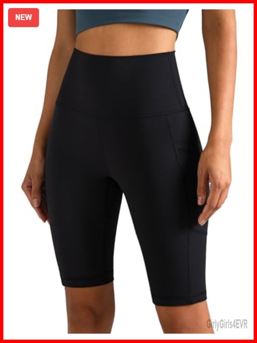 High Waisted Biker Shorts with Pockets 10 Inseam Buttery Soft Tummy Control Yoga